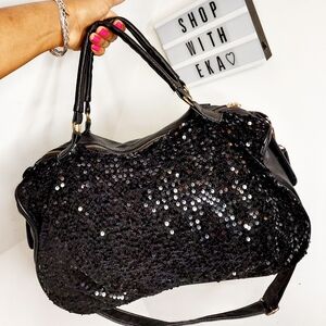 Black sparkly bling faux leather bag